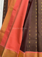 Load image into Gallery viewer, Kanchipuram Semi Silk Saree x Checkered - Chocolate x Coral Pink
