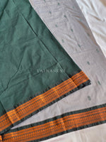 Load image into Gallery viewer, Kalyani Cotton Saree - Copper Zari: Grey x Dark Green
