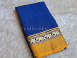 Load image into Gallery viewer, Narayanpet Mercerised Cotton Saree : Blue x Mustard
