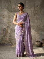 Load image into Gallery viewer, Satina Space Silk Saree x Sequins x Stones : Lavender
