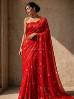 Load image into Gallery viewer, Viscose Chinnon Saree x Satin Border - Red
