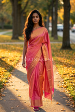 Load image into Gallery viewer, Vaira oosi x Checkered Saree - Sunset Pink
