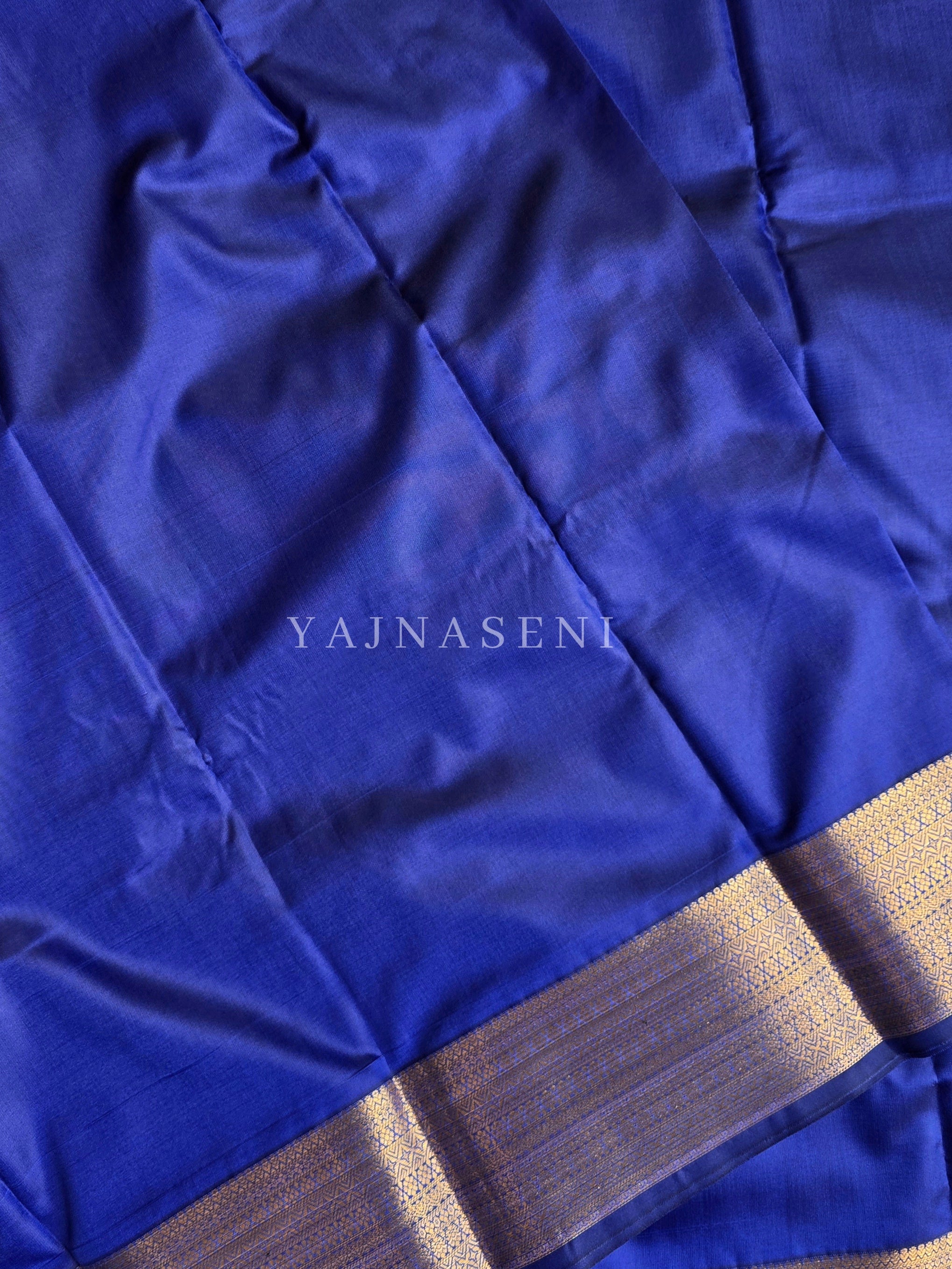 Minimalist Semi Silk Saree x Gold Zari - Royal Blue