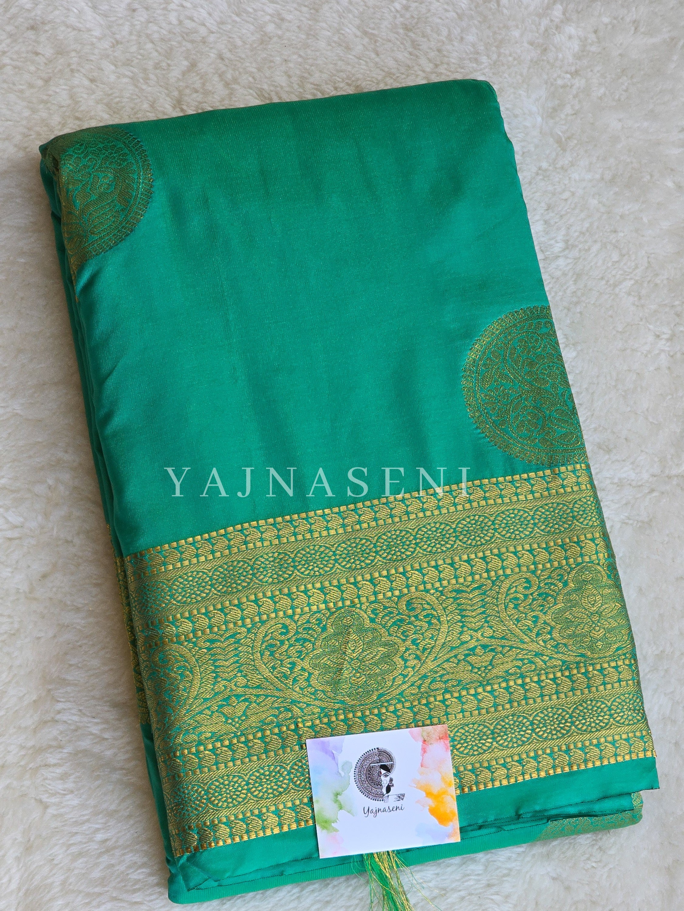 Semi Soft Silk Gold Zari Saree - Jade