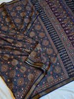 Load image into Gallery viewer, Aura Semi Silk x Ajrakh Prints x Mirrors : Midnight Blue
