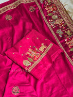 Load image into Gallery viewer, Semi Vichitra Silk Saree x Embroidery x Sequins : Rani Pink
