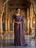 Load image into Gallery viewer, Aura Semi Silk x Ajrakh Prints x Mirrors : Dark Purple
