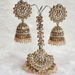 Load image into Gallery viewer, DHEERA earrings + tikka (Mint x Pink)
