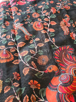 Load image into Gallery viewer, Linen Cotton x Kalamkari Print Saree - Black x Green
