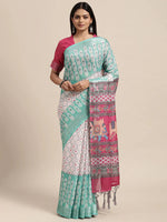 Load image into Gallery viewer, Linen Saree - Seafoam green x Multicolour
