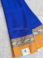 Load image into Gallery viewer, Narayanpet Mercerised Cotton Saree : Royal Blue x Mustard
