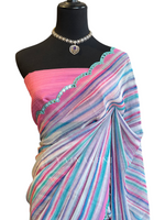 Load image into Gallery viewer, Printed Chiffon Saree x Mirrors : Bubblegum Swirls
