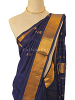 Load image into Gallery viewer, Handloom Kanchipuram Silk Cotton Saree : Midnight Blue
