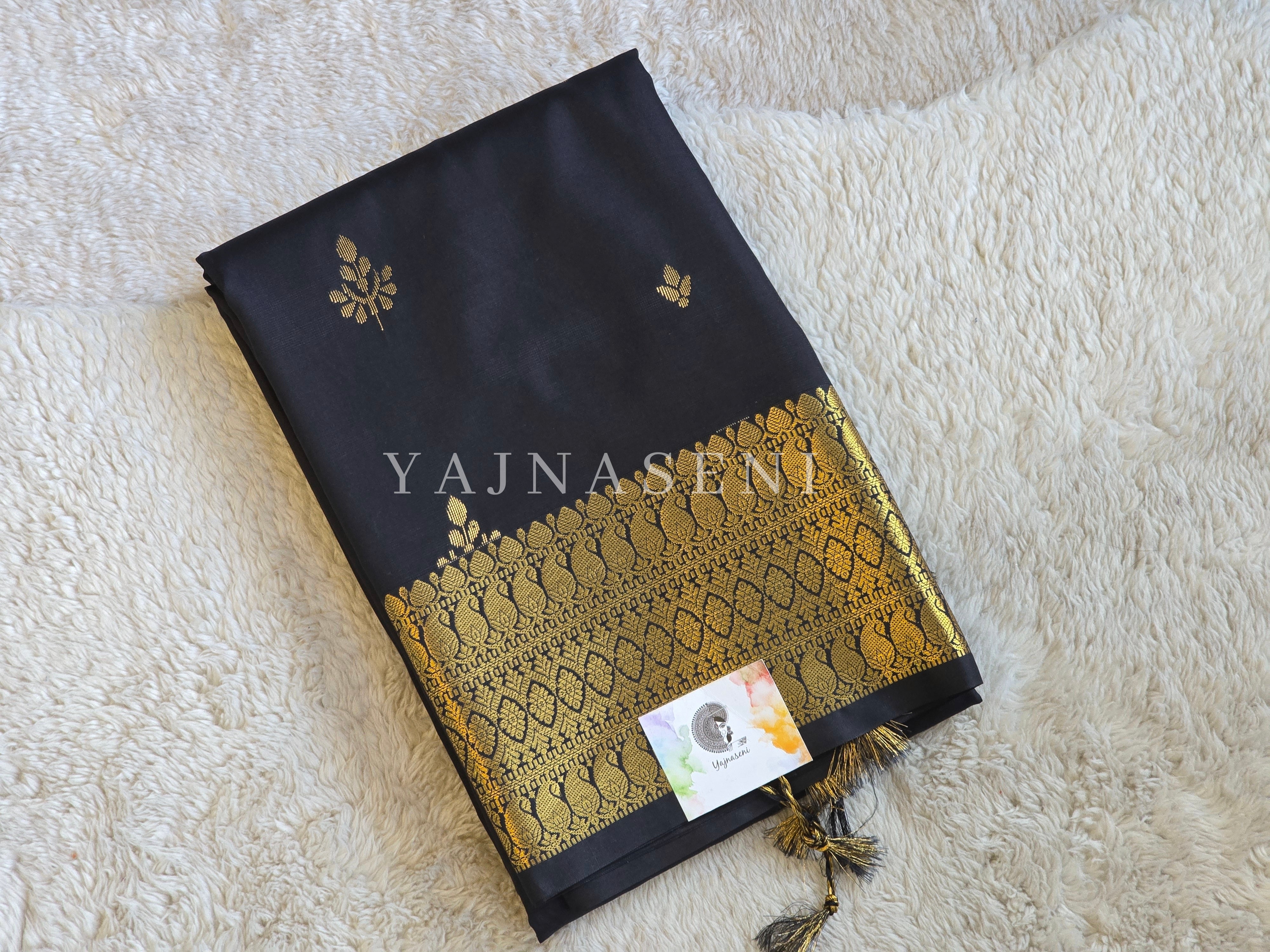 Dainty Motifs x Semi Soft Silk Saree - Black