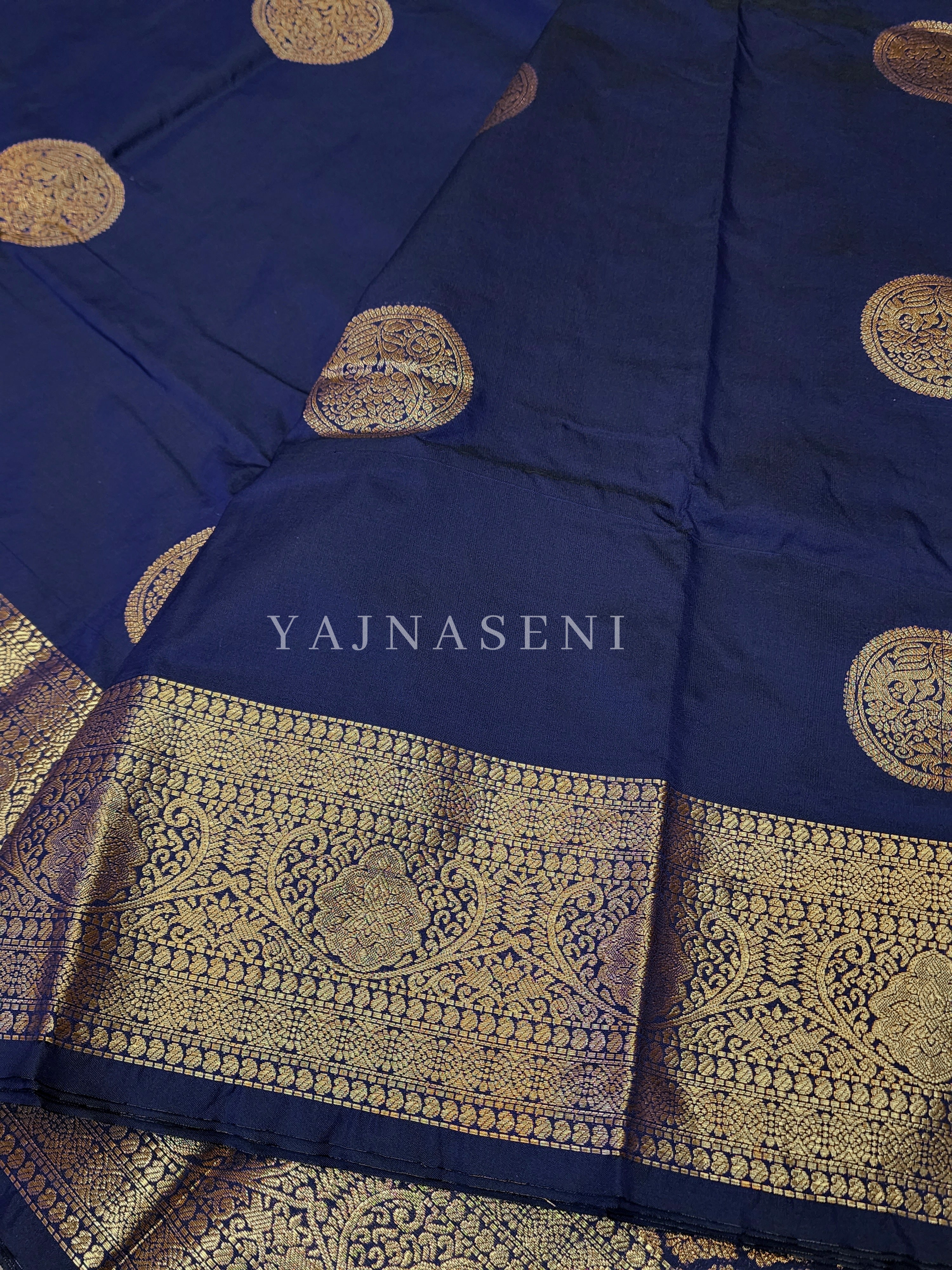 Semi Soft Silk Gold Zari Saree - Dark Blue