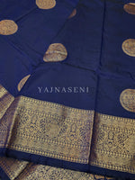 Load image into Gallery viewer, Semi Soft Silk Gold Zari Saree - Dark Blue
