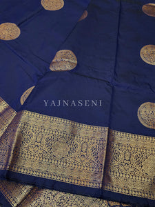 Semi Soft Silk Gold Zari Saree - Dark Blue