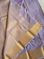 Load image into Gallery viewer, Minimalist Semi Silk Saree x Gold Zari - Lilac Grey
