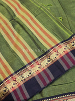 Load image into Gallery viewer, Narayanpet Mercerised Cotton Saree : Olive x Black
