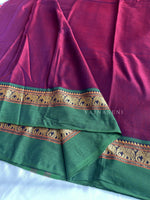 Load image into Gallery viewer, Narayanpet Mercerised Cotton Saree : Berry x Green
