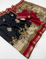Load image into Gallery viewer, Mangalagiri Semi Silk Saree x Kalamkari Prints : Black x Red
