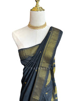 Load image into Gallery viewer, Maheswari Series : Kalyani Cotton Saree - Gold Zari : Black

