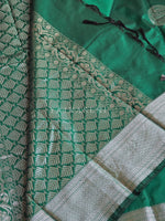 Load image into Gallery viewer, Semi Soft Silk Silver Zari Saree - Emerald
