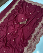 Load image into Gallery viewer, Chiffon saree x Embroidery x Pearls : Maroon
