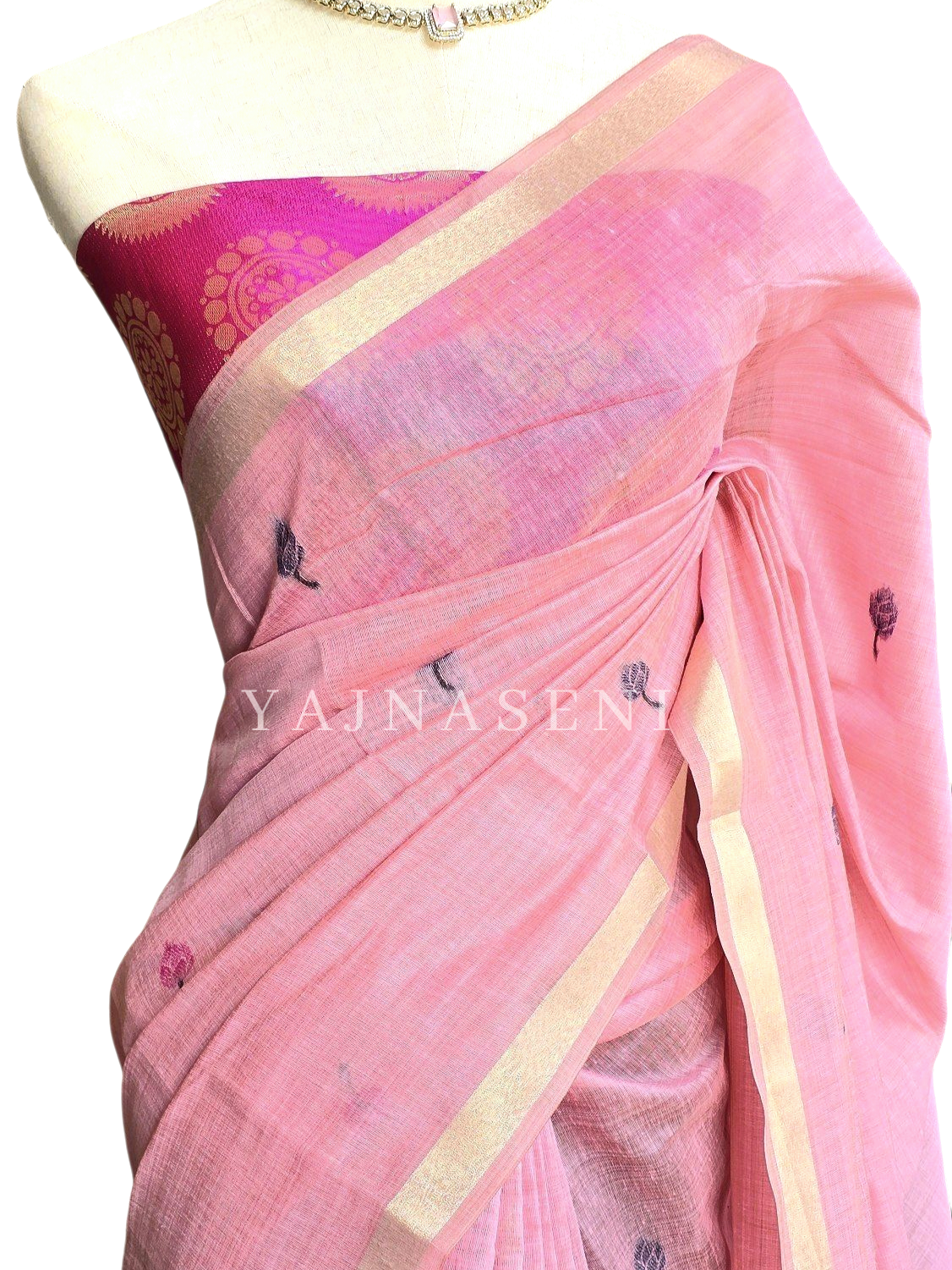Linen Cotton Saree x Pichwai Tales - Pink