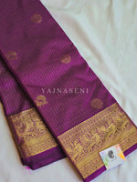 Load image into Gallery viewer, Vaira Oosi Checkered x Peacock Semi Silk Saree - Purple

