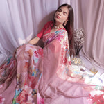 Load image into Gallery viewer, Floral x Georgette Saree - Old Rose
