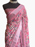 Load image into Gallery viewer, Printed Linen Cotton Saree - Pink
