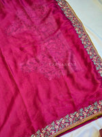 Load image into Gallery viewer, Chiffon Rangoli Semi Silk Saree x Embroidery : Rani x Mustard
