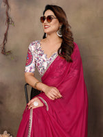 Load image into Gallery viewer, Chiffon Saree x Mirrors x Lace : Hot Pink
