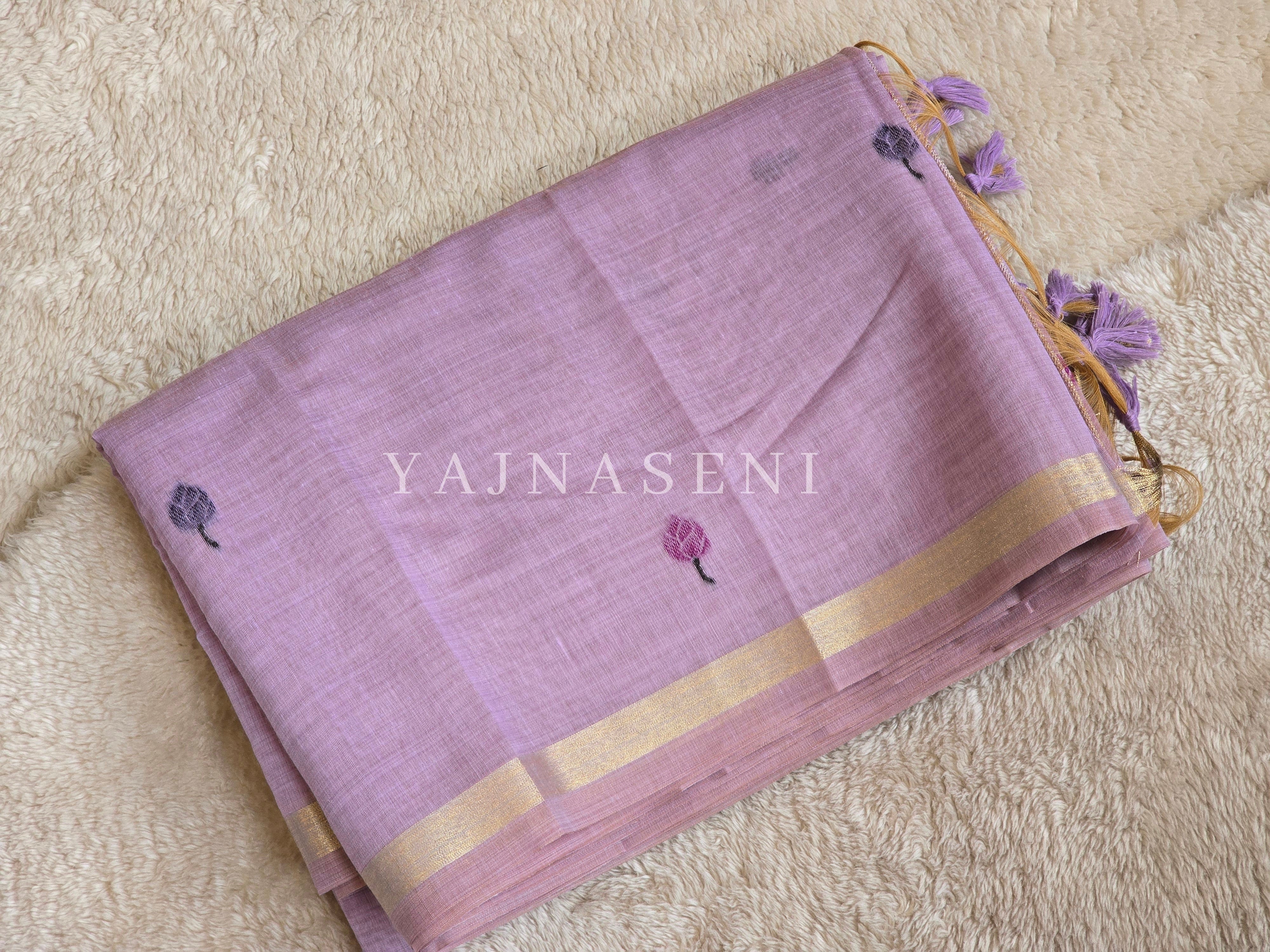 Linen Cotton Saree x Pichwai Tales - Purple