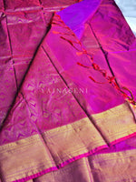 Load image into Gallery viewer, Semi Kanchi Silk x Gold Zari Saree - Purple Garnet (Red Undertone)
