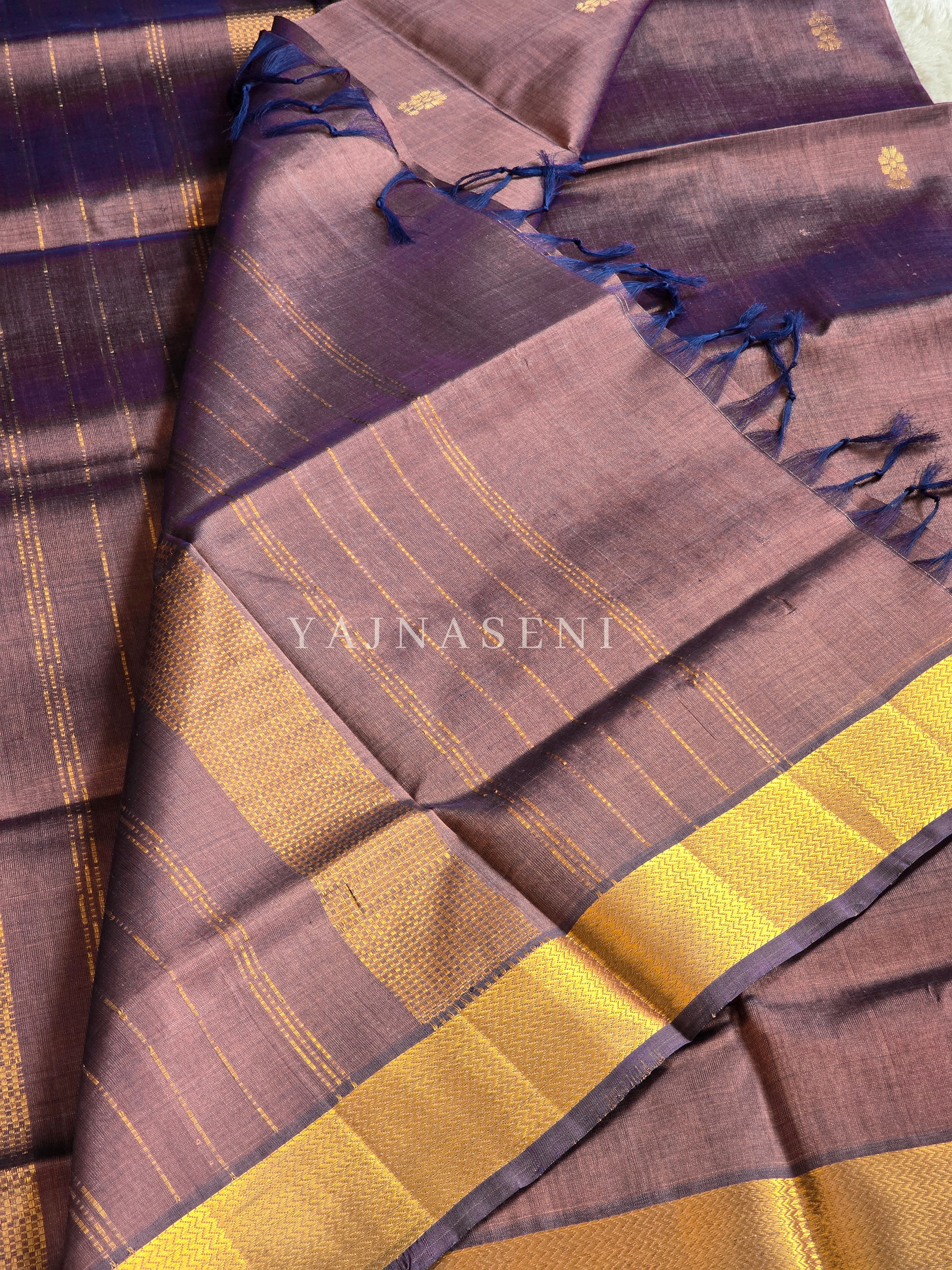 Handloom Kanchipuram Silk Cotton Saree : Aubergine