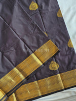 Load image into Gallery viewer, Soft Silk x Gold Zari Saree - Deep Aubergine Brown
