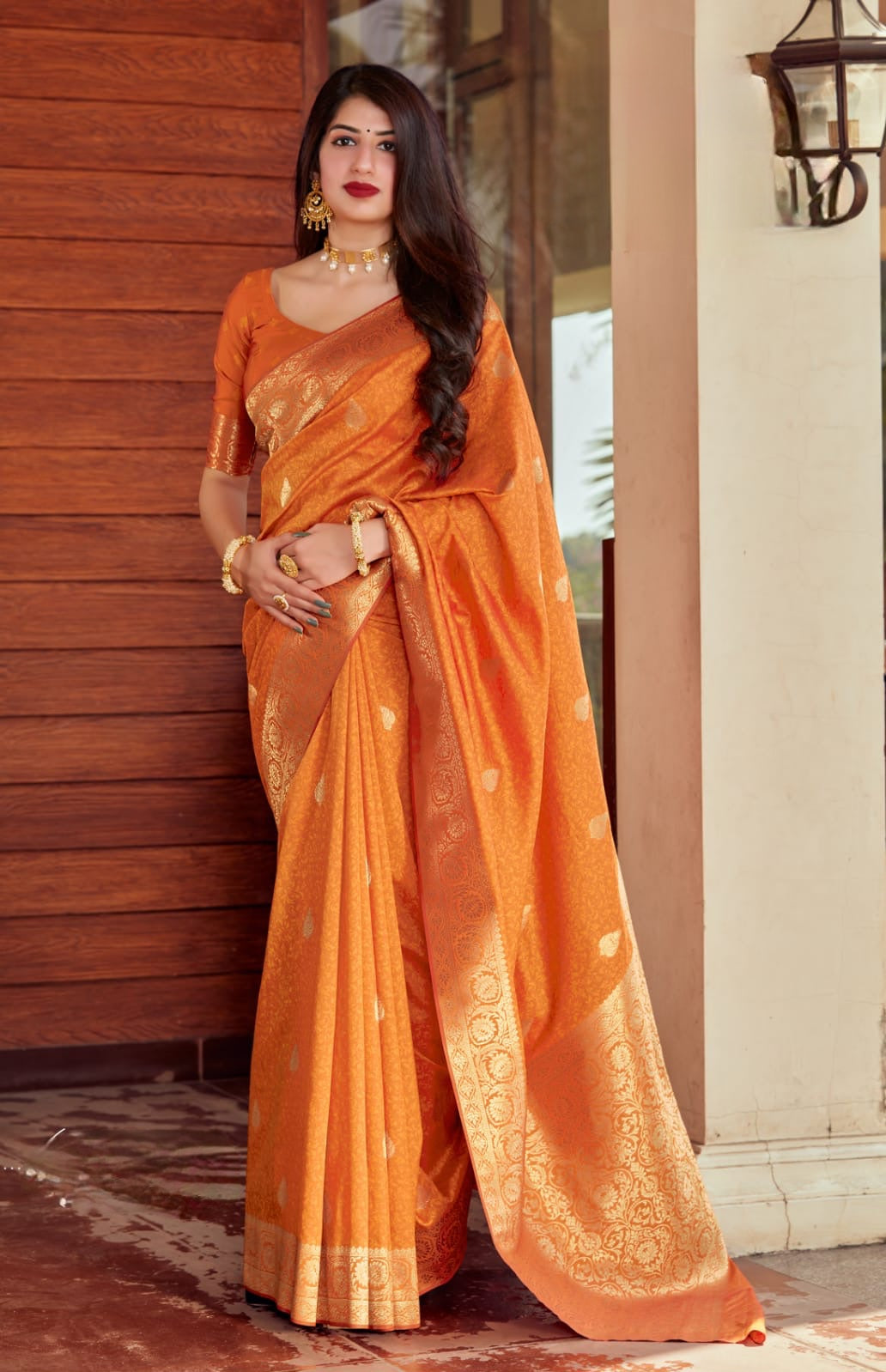 Soft Semi Silk Saree - Orange