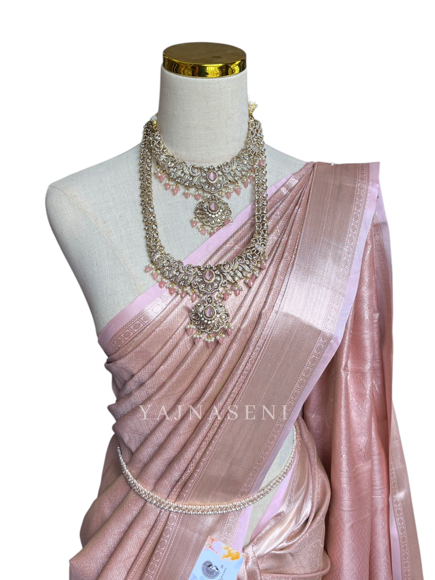 Semi Kanchipuram Silk Saree x Light Gold Zari - Pastel Pink