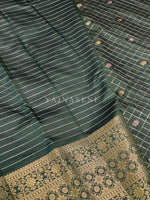 Load image into Gallery viewer, Semi Silk Saree x Checkered x Floral Motifs  - Timber Green
