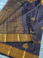 Load image into Gallery viewer, Soft Silk x Gold Zari Saree - Deep Aubergine Brown
