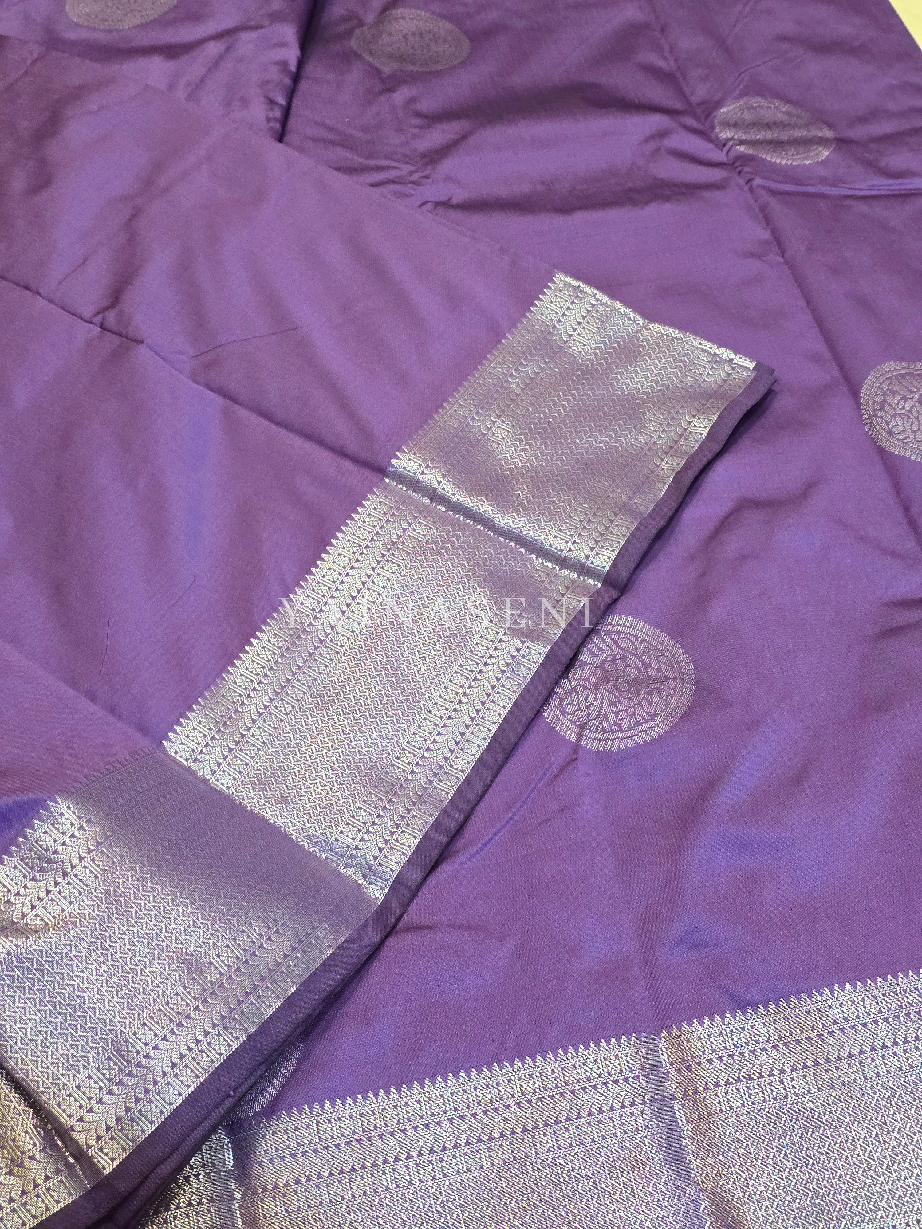 Semi Soft Silk Silver Zari Saree - Dark Lavender