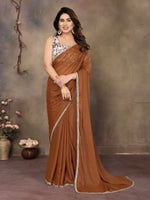 Load image into Gallery viewer, Chiffon Saree x Mirrors x Lace : Brown
