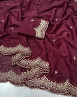Load image into Gallery viewer, Chiffon saree x Embroidery x Pearls : Maroon
