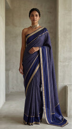 Load image into Gallery viewer, Checkered Viscose Georgette Saree : Navy Blue
