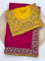 Load image into Gallery viewer, Chiffon Rangoli Semi Silk Saree x Embroidery : Rani x Mustard
