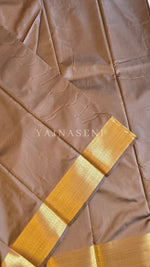 Load image into Gallery viewer, Minimalist Semi Silk Saree x Gold Zari - Chocolate Brown
