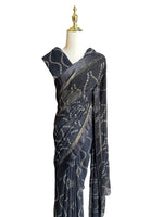 Load image into Gallery viewer, Chiffon Saree x Satin Border x Sequins : Black
