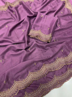 Load image into Gallery viewer, Chiffon saree x Embroidery x Pearls : Lavender
